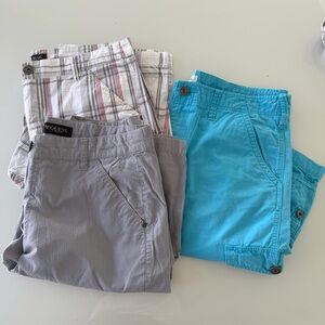 Guess Bundle Lot: Teal Cargo, Gray, and Plaid Shorts Trio